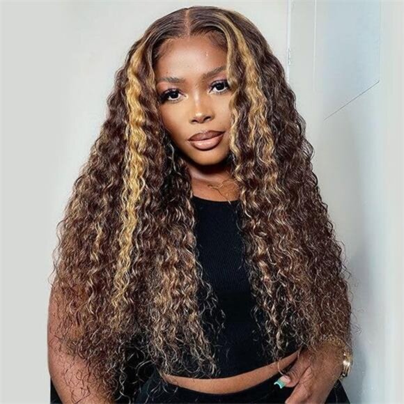 Chesma 28inch Highlight Ombre Lace Front Wig Human Hair 13x4 HD Honey Blonde